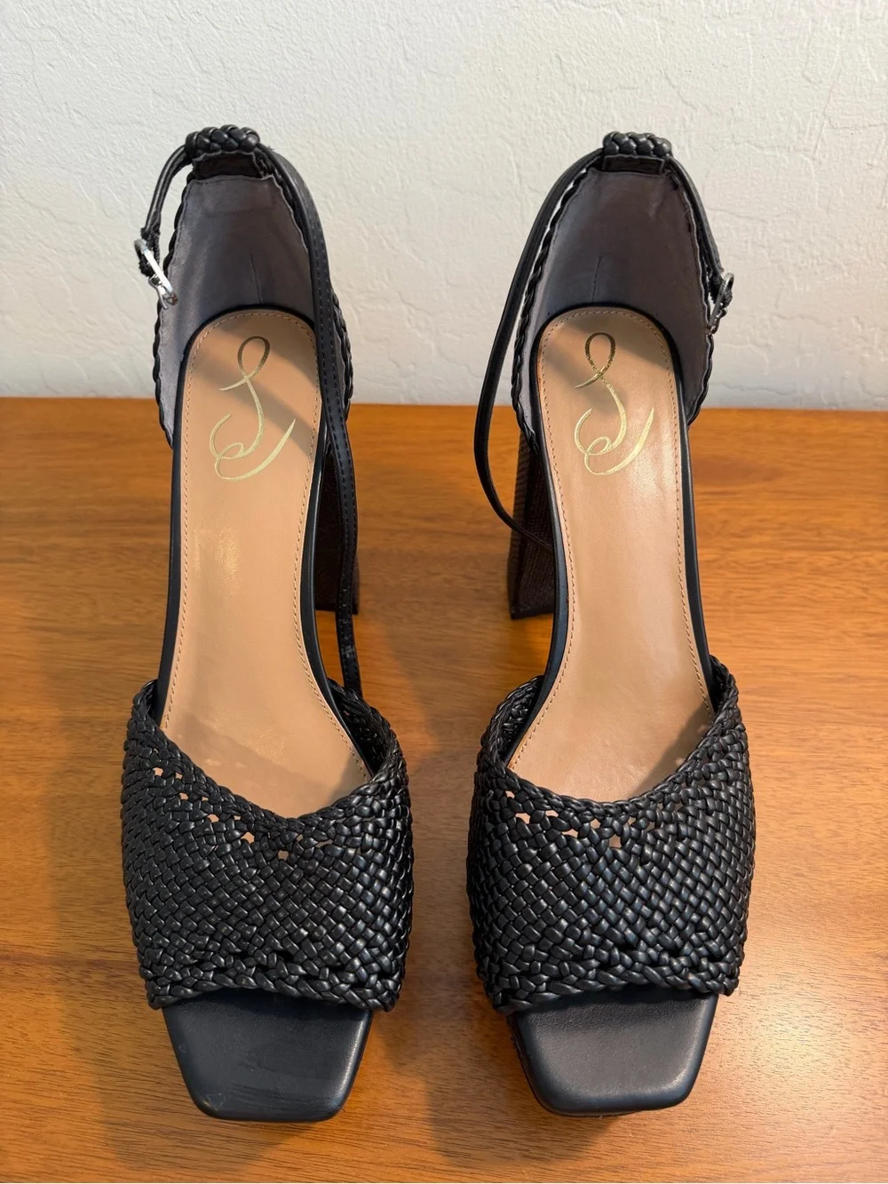 Sam Edelman Nattie Woven Black Platform Block Heel Sandals